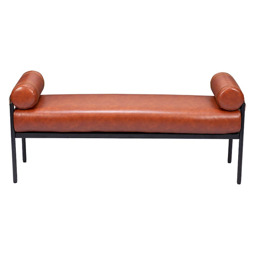 56 Brown Faux Leather Upholstered Bench - 55.9' X '24.8' X '16.1