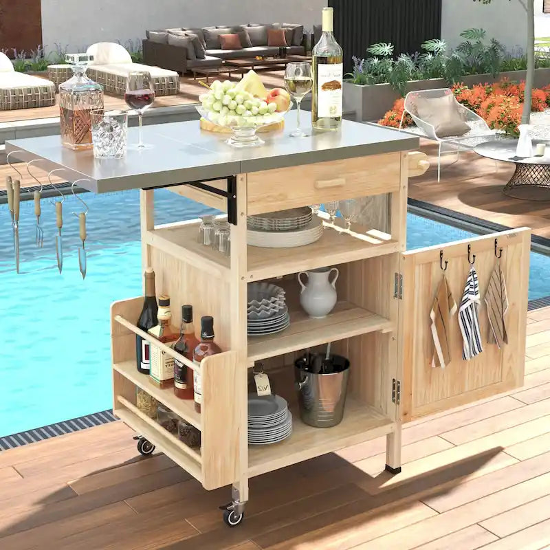 Carrello per barbecue da esterno da 40.5 con piano in acciaio inossidabile, aletta ribaltabile, un cassetto, portasciugamani, carrello da cucina con ruote bloccabili