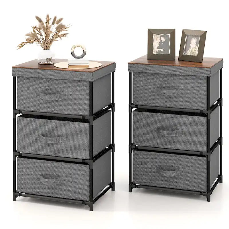 2PCS 3 Drawers Dresser Fabric Storage Tower Organizer Unit Tall