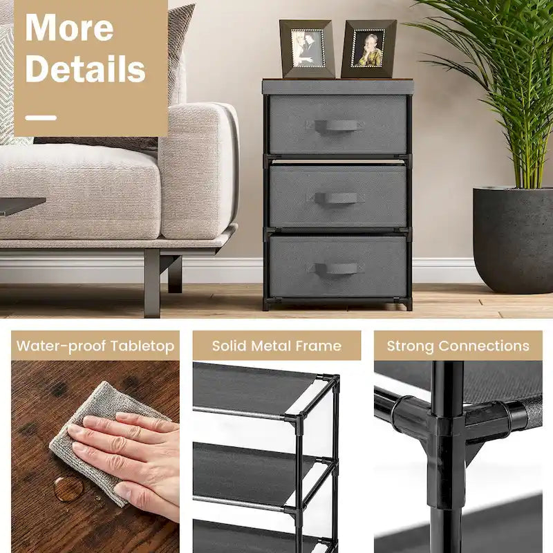 2PCS 3 Drawers Dresser Fabric Storage Tower Organizer Unit Tall