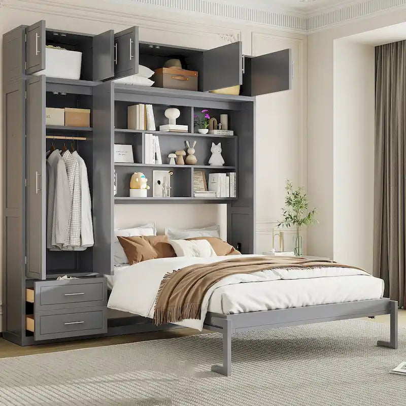 Versatile letto a scomparsa matrimoniale queen size con contenitore integrato e design pieghevole per ottimizzare lo spazio