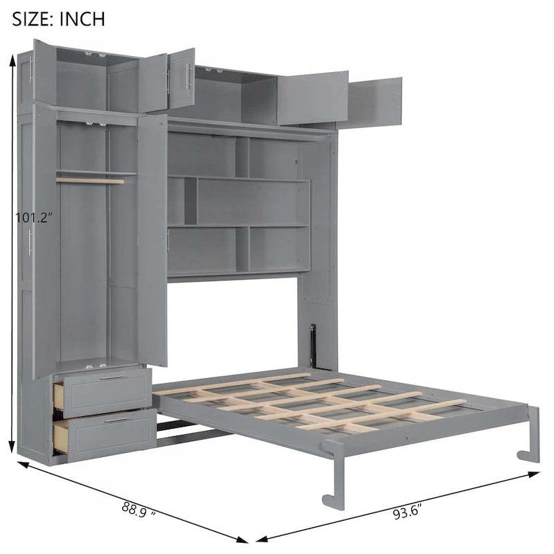 Versatile letto a scomparsa matrimoniale queen size con contenitore integrato e design pieghevole per ottimizzare lo spazio