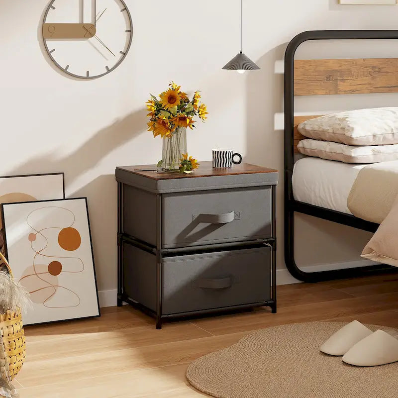 2PCS 2 Drawer Dresser Fabric Storage Organizer Nightstand