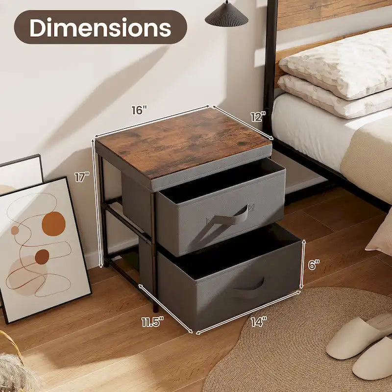 2PCS 2 Drawer Dresser Fabric Storage Organizer Nightstand