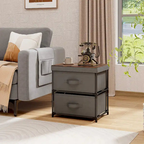 2PCS 2 Drawer Dresser Fabric Storage Organizer Nightstand