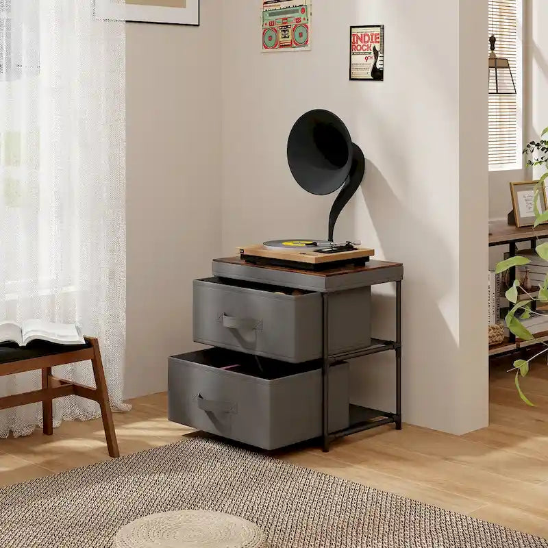 2PCS 2 Drawer Dresser Fabric Storage Organizer Nightstand