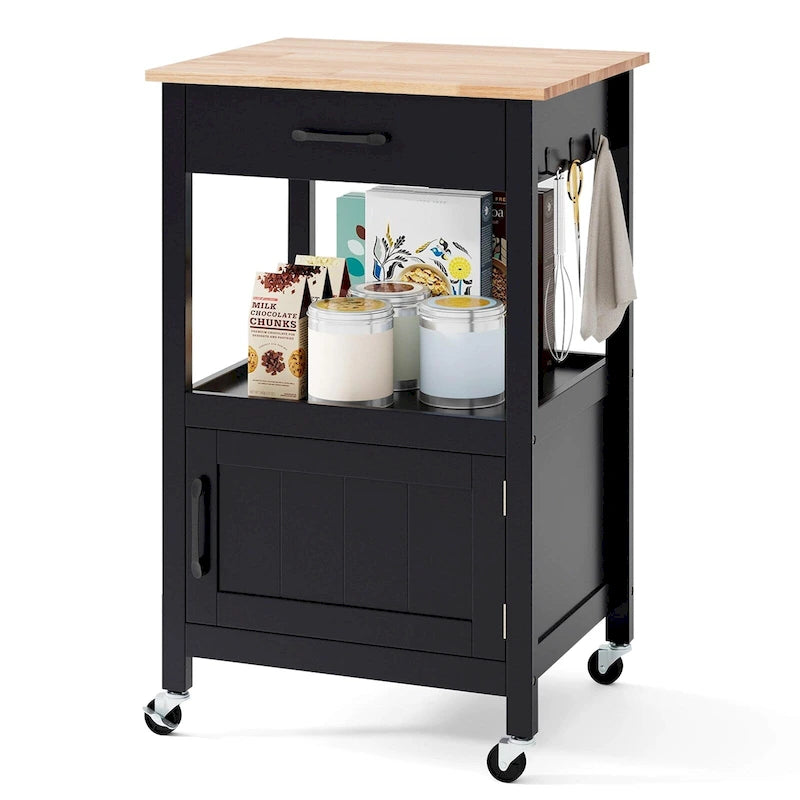 Piccola isola da cucina con ruote, carrello mobile con ante scorrevoli stile fienile
