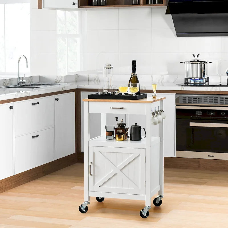 Small Kitchen Island on Wheels Mobile Trolley Cart Barn Door