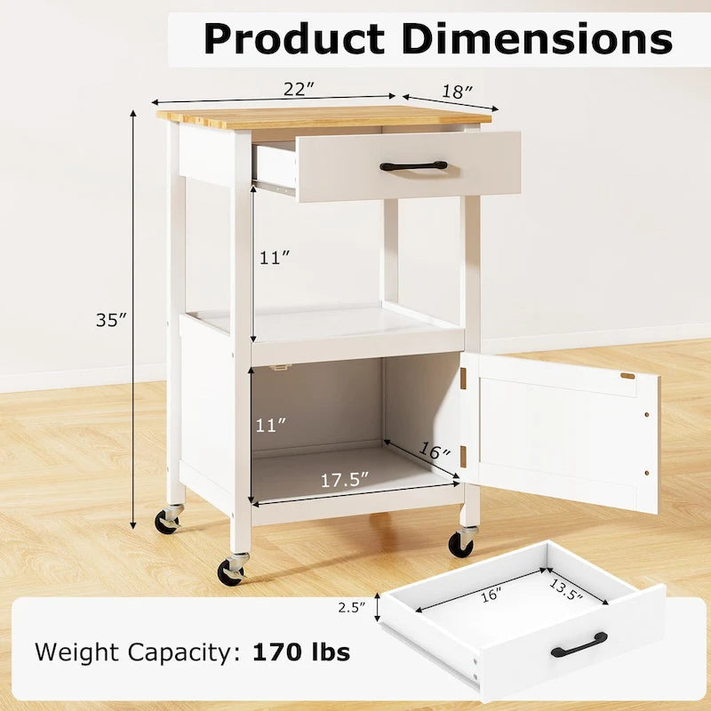 Small Kitchen Island on Wheels Mobile Trolley Cart Barn Door