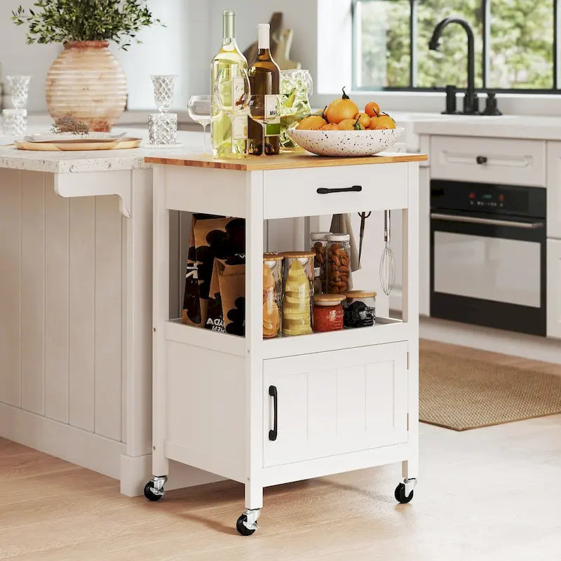 Small Kitchen Island on Wheels Mobile Trolley Cart Barn Door