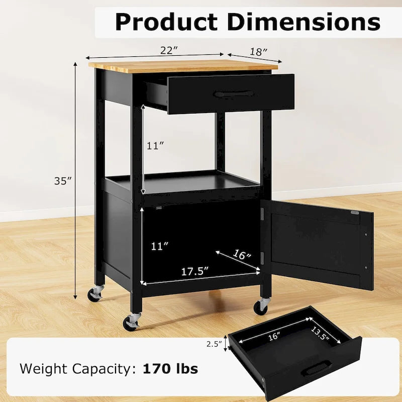 Small Kitchen Island on Wheels Mobile Trolley Cart Barn Door