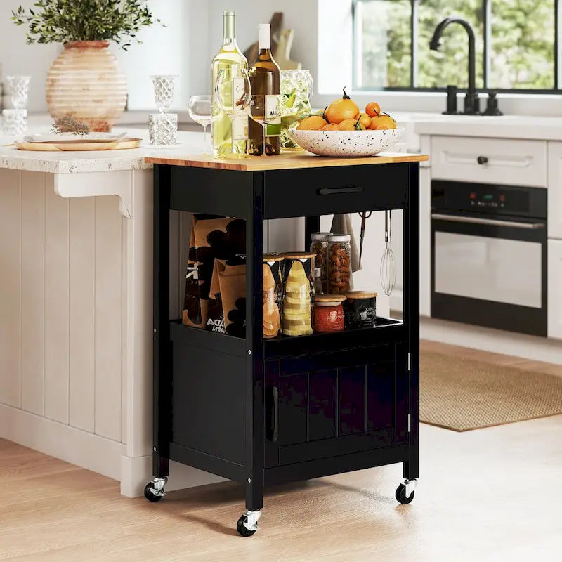Small Kitchen Island on Wheels Mobile Trolley Cart Barn Door