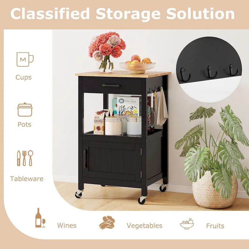 Small Kitchen Island on Wheels Mobile Trolley Cart Barn Door