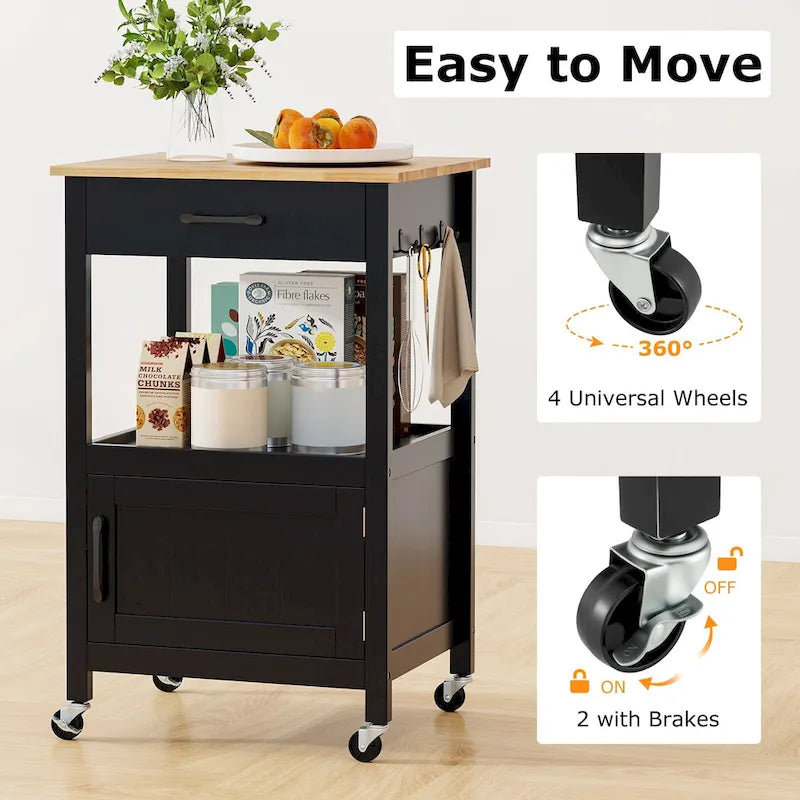 Small Kitchen Island on Wheels Mobile Trolley Cart Barn Door