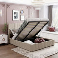 Letto a piattaforma queen size in lino - piattaforma con sollevamento idraulico e vano nascosto, struttura in legno massello di pino
