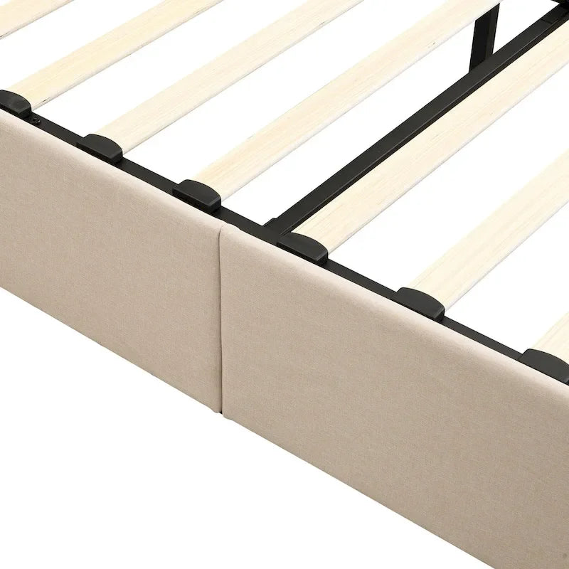 Letto a piattaforma queen size in lino - piattaforma con sollevamento idraulico e vano nascosto, struttura in legno massello di pino