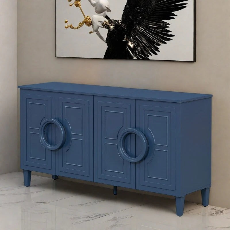 58.9 MDF Console Table With 4-Door And Round Ring Handles & 5-Leg Base