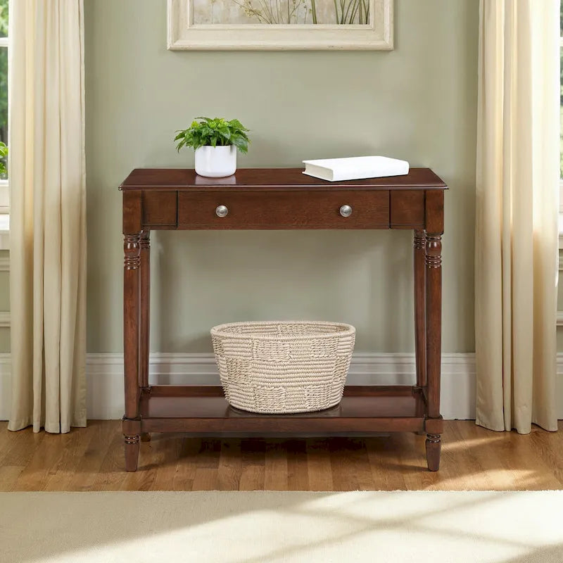 French Country Manor No Tools 1 Drawer Hall Entryway Table with Shelf