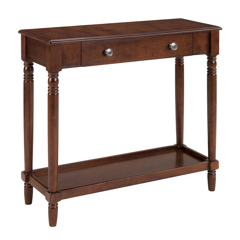 French Country Manor No Tools 1 Drawer Hall Entryway Table with Shelf