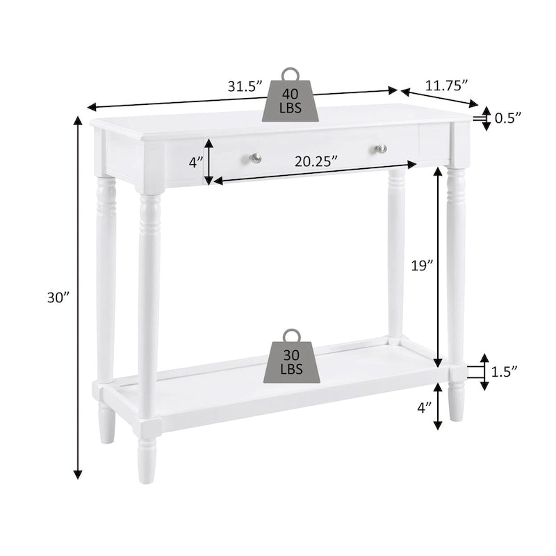 French Country Manor No Tools 1 Drawer Hall Entryway Table with Shelf