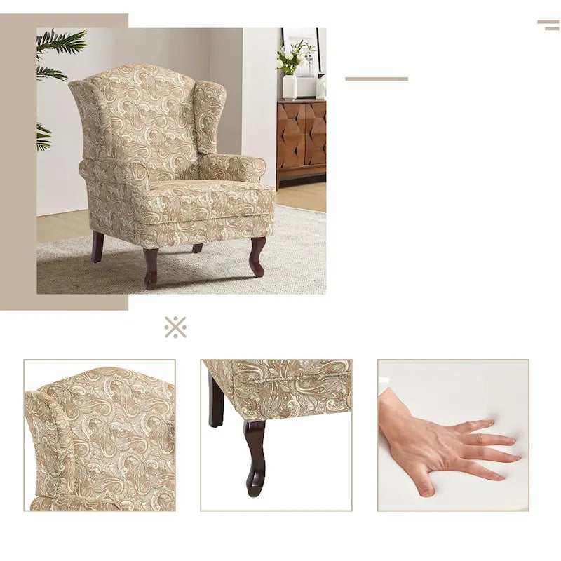 Mid-Century Modern Upholstered Wingback Accent Chair