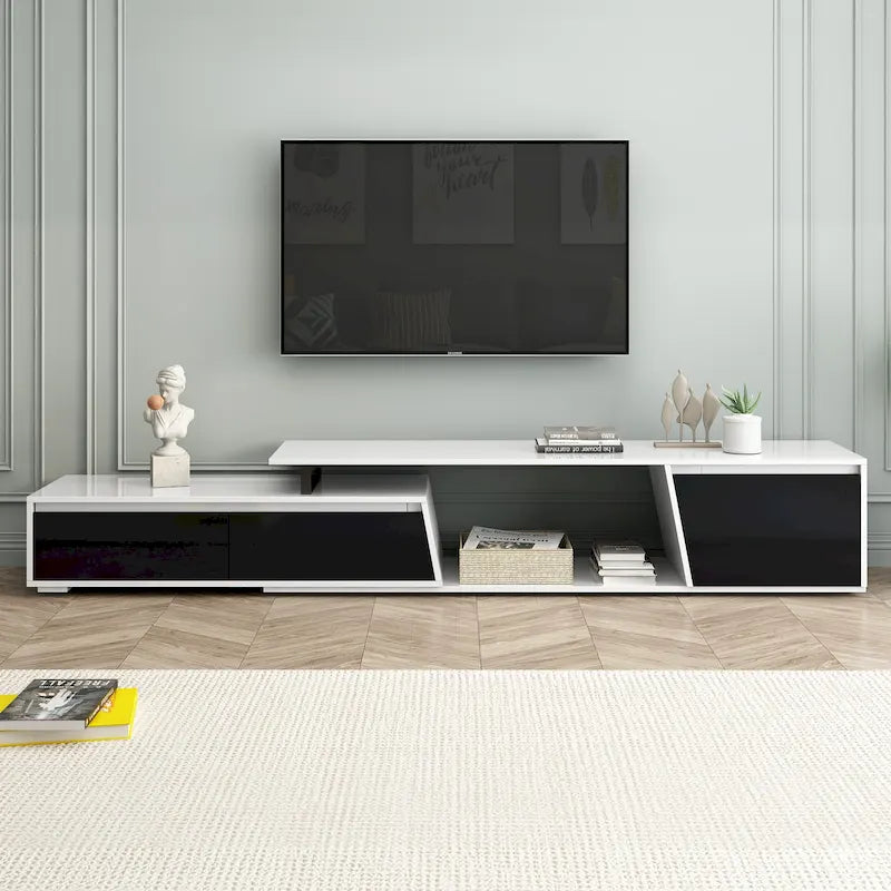 Modern Minimalist Rectangle Extendable 100 inch TV Stand with Two Drawers - 15.70 x 70.70 x 15.70
