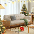 Modern 3-Seat Upholstered Cotton Linen Sofa,Beige