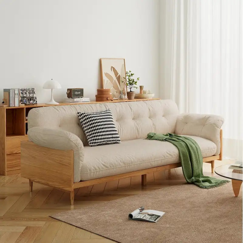 Modern 3-Seat Upholstered Cotton Linen Sofa,Beige