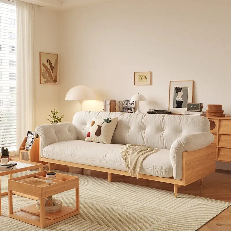 Modern 3-Seat Upholstered Cotton Linen Sofa,Beige