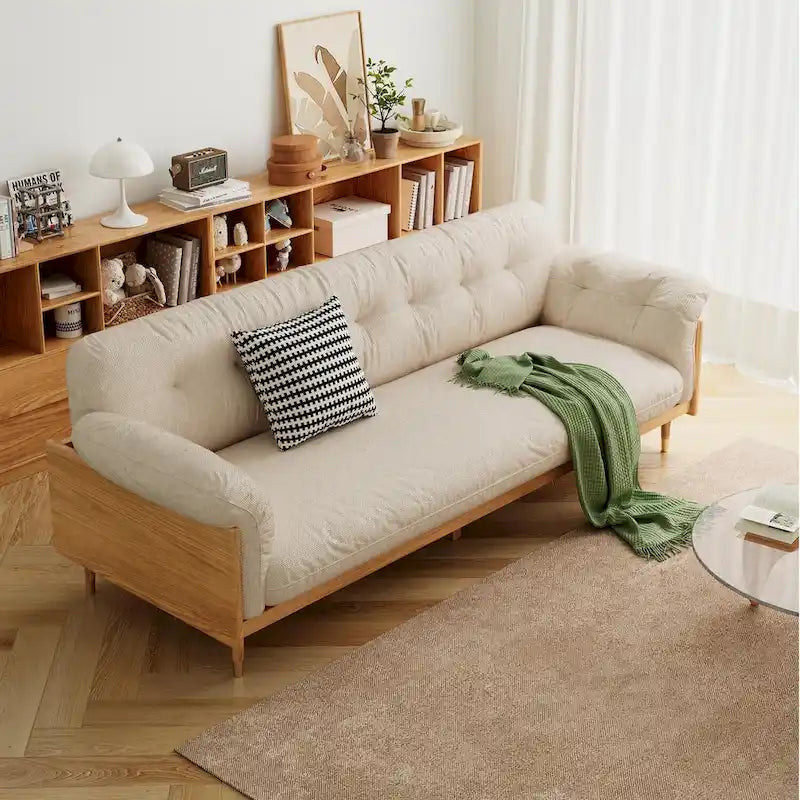 Modern 3-Seat Upholstered Cotton Linen Sofa,Beige