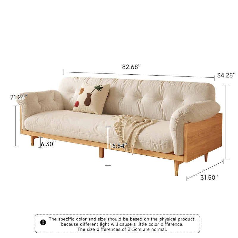 Modern 3-Seat Upholstered Cotton Linen Sofa,Beige