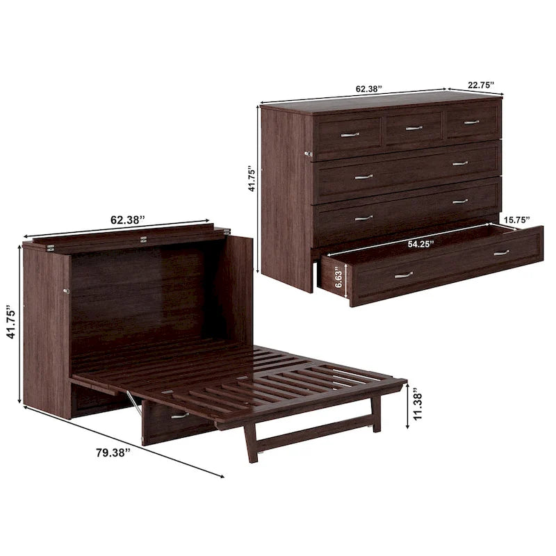 "Murphy bed" (wall bed) unit (includes mattress), burnt amber color