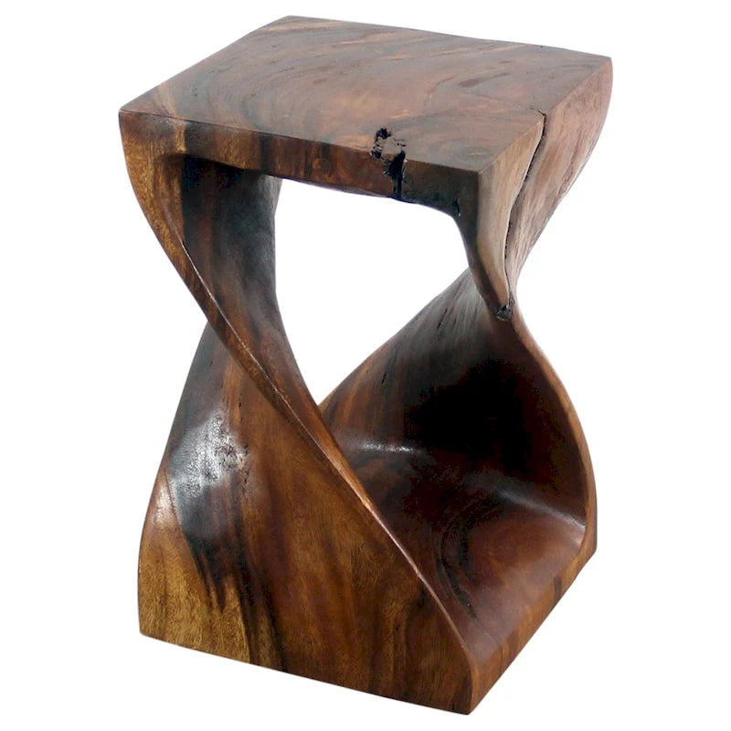 Twisted-Design Solid Wood Stool (12 x 12 x 18 inches), Walnut Oil Finish - 12 x 12 x 18