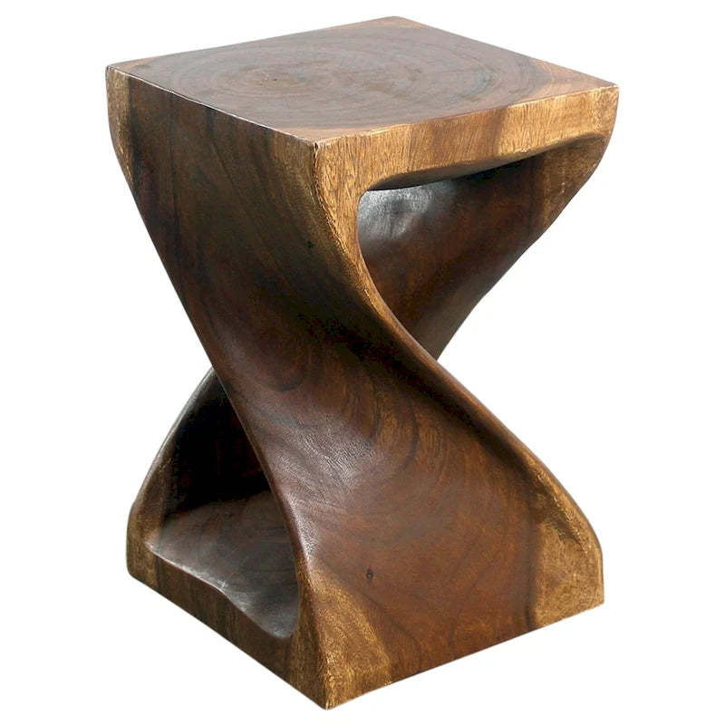 Twisted-Design Solid Wood Stool (12 x 12 x 18 inches), Walnut Oil Finish - 12 x 12 x 18