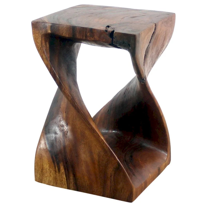 Twisted-Design Solid Wood Stool (12 x 12 x 18 inches), Walnut Oil Finish - 12 x 12 x 18