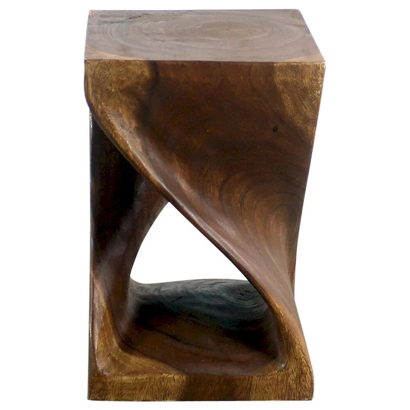 Twisted-Design Solid Wood Stool (12 x 12 x 18 inches), Walnut Oil Finish - 12 x 12 x 18