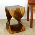 Twisted-Design Solid Wood Stool (12 x 12 x 18 inches), Walnut Oil Finish - 12 x 12 x 18