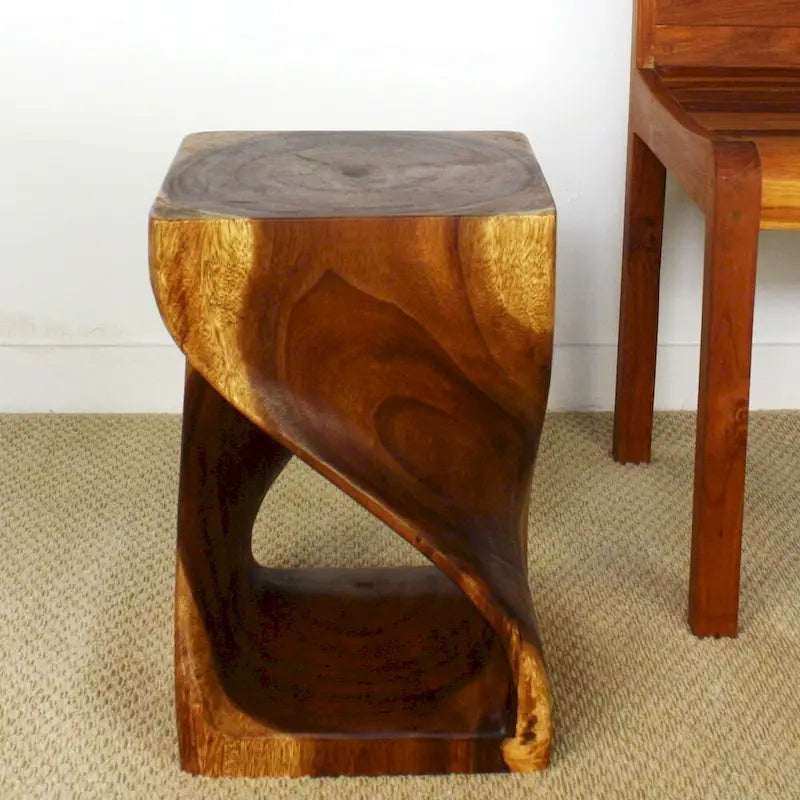 Twisted-Design Solid Wood Stool (12 x 12 x 18 inches), Walnut Oil Finish - 12 x 12 x 18