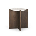 Tavolino d'accento rotondo in legno marrone scuro con marmo - 22.0L x 22.0W x 22.0H