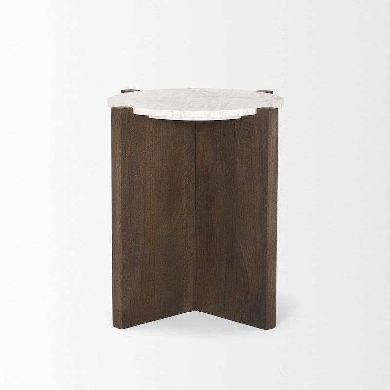 Dark Brown Wood w/ Marble Round Accent Table - 22.0L x 22.0W x 22.0H
