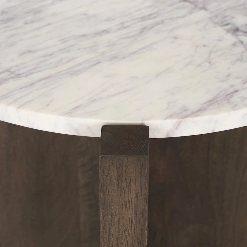 Dark Brown Wood w/ Marble Round Accent Table - 22.0L x 22.0W x 22.0H
