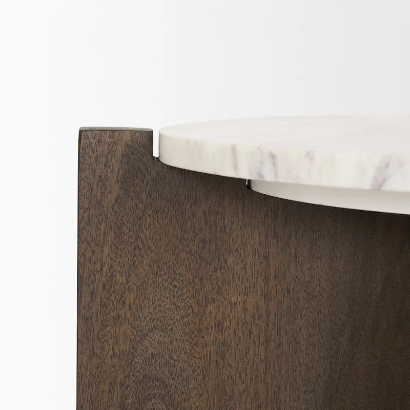 Tavolino d'accento rotondo in legno marrone scuro con marmo - 22.0L x 22.0W x 22.0H