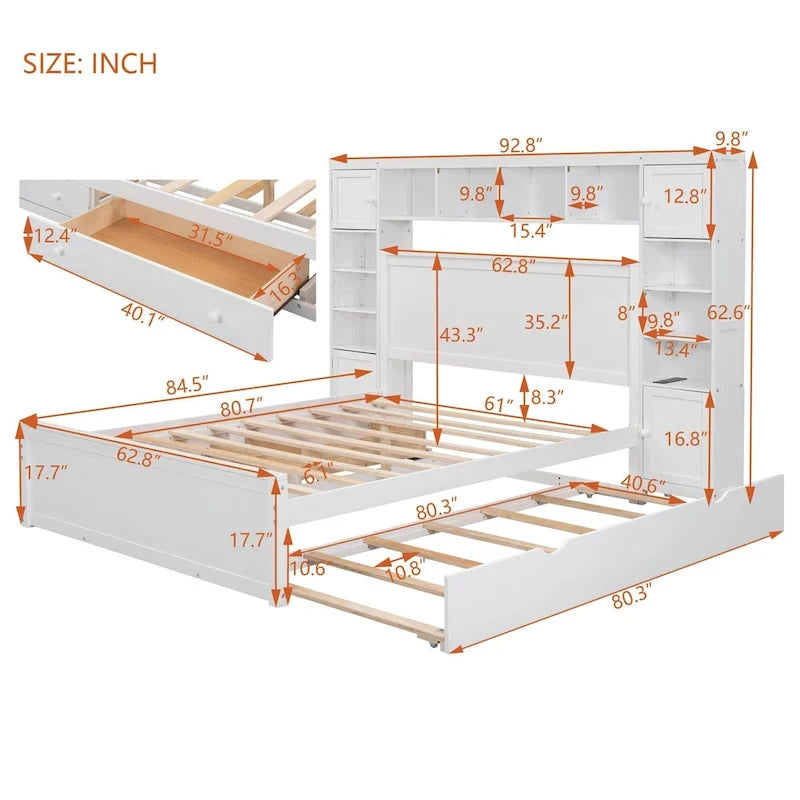 Letto in legno matrimoniale Queen con mobiletto tutto in uno