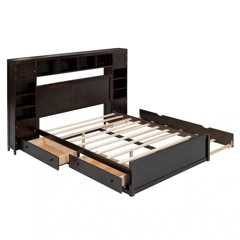 Letto in legno matrimoniale Queen con mobiletto tutto in uno