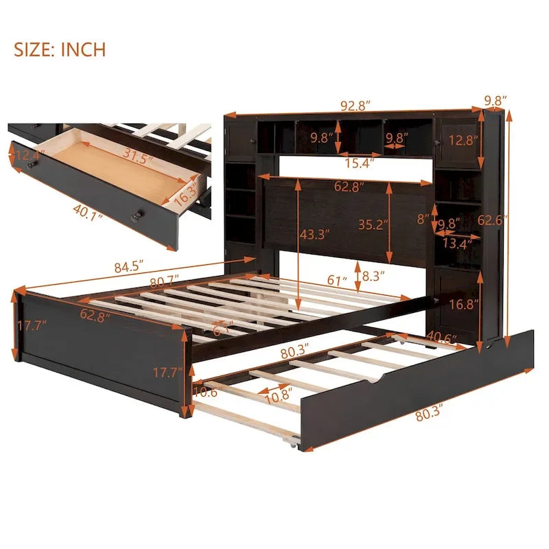 Letto in legno matrimoniale Queen con mobiletto tutto in uno