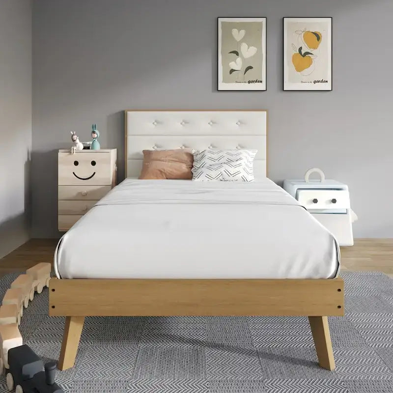 Mid-Century Wooden Platform Bed
