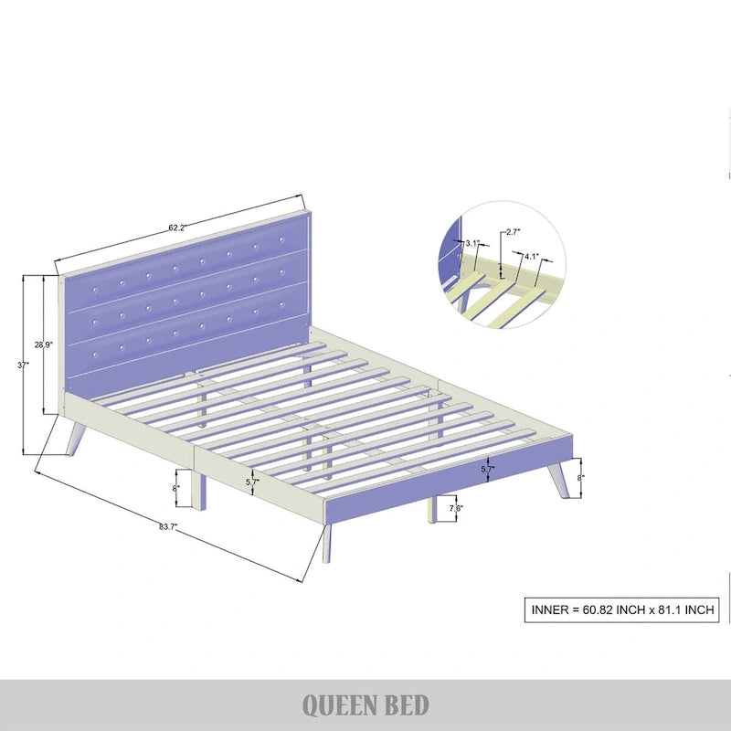 Mid-Century Wooden Platform Bed