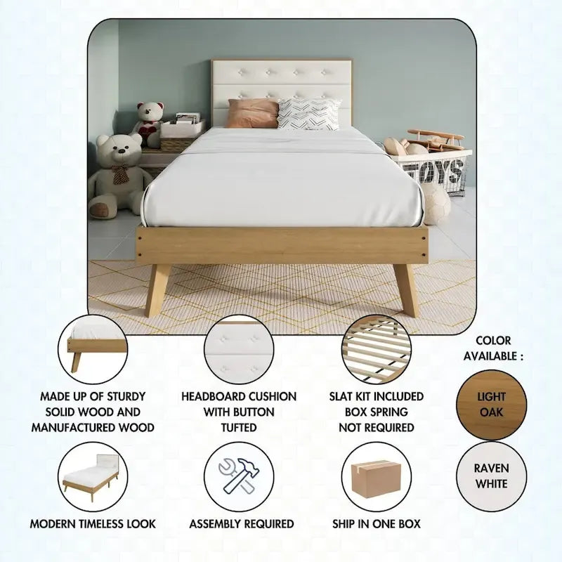 Mid-Century Wooden Platform Bed