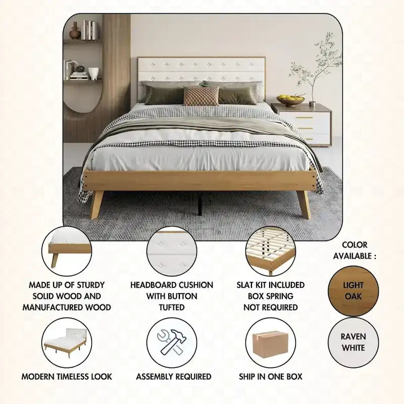 Mid-Century Wooden Platform Bed