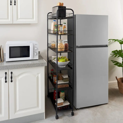 6 Tier Slim Rolling Storage Cart Mobile Shelving Unit with Wheels - 6D x 22.8W x 61H
